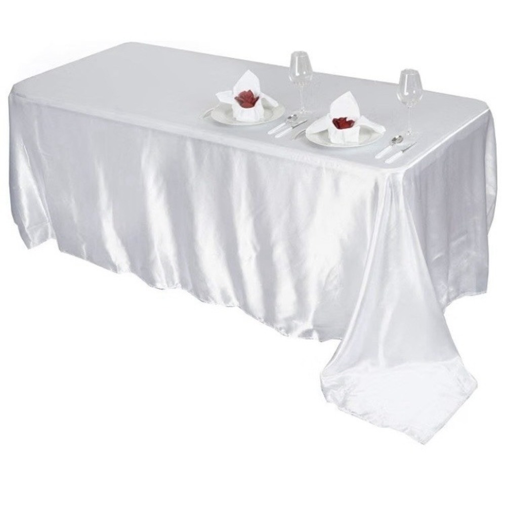 White Rectangle Satin Tablecloth 60"x102" Table Cover Linens for Wedding